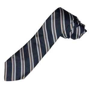 Christian Dior Cravates Necktie Men’s Blue Tan Stripes All Silk Casual 56x3